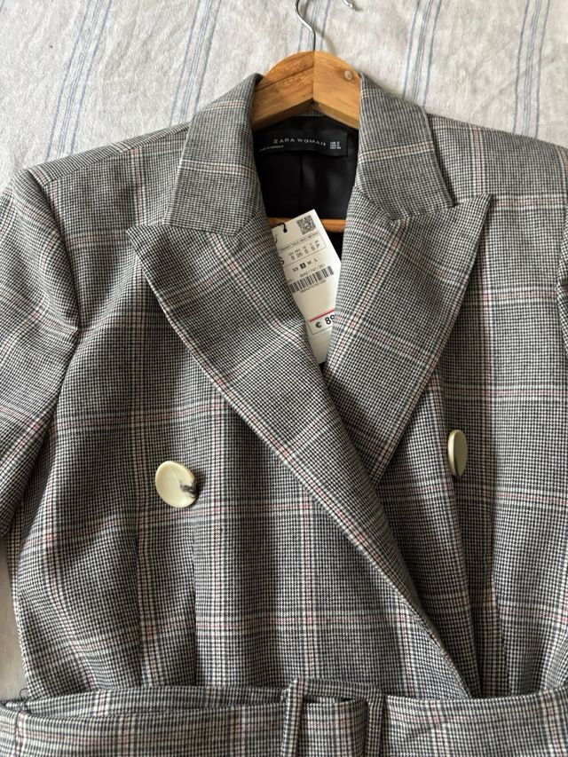 Americana Vestido Zara Gris Cuadros