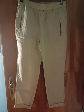 Pantalón Zara Lino Verde Oliva