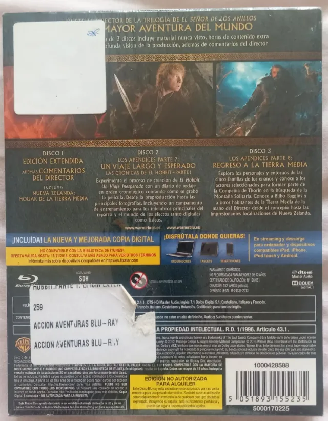 El Hobbit: Un Viaje Inesperado Blu-ray Edición Ext