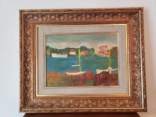 Cuadro de paisaje marino con barcos