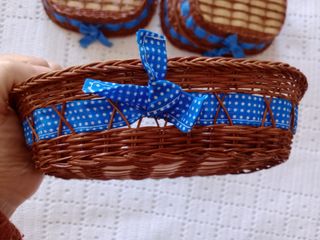 Lote 4 Cestas Decorativas Mimbre y Tela