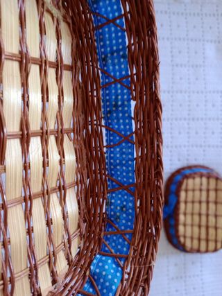 Lote 4 Cestas Decorativas Mimbre y Tela