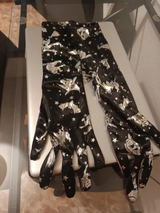 Guantes Halloween Adulto Negro y Plateado