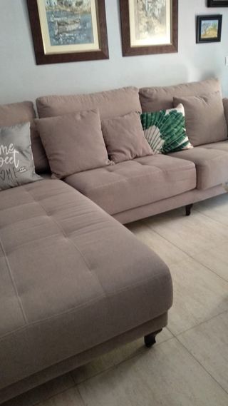 Sofá chaise longue beige de tela