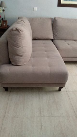 Sofá chaise longue beige de tela