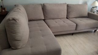 Sofá chaise longue beige de tela