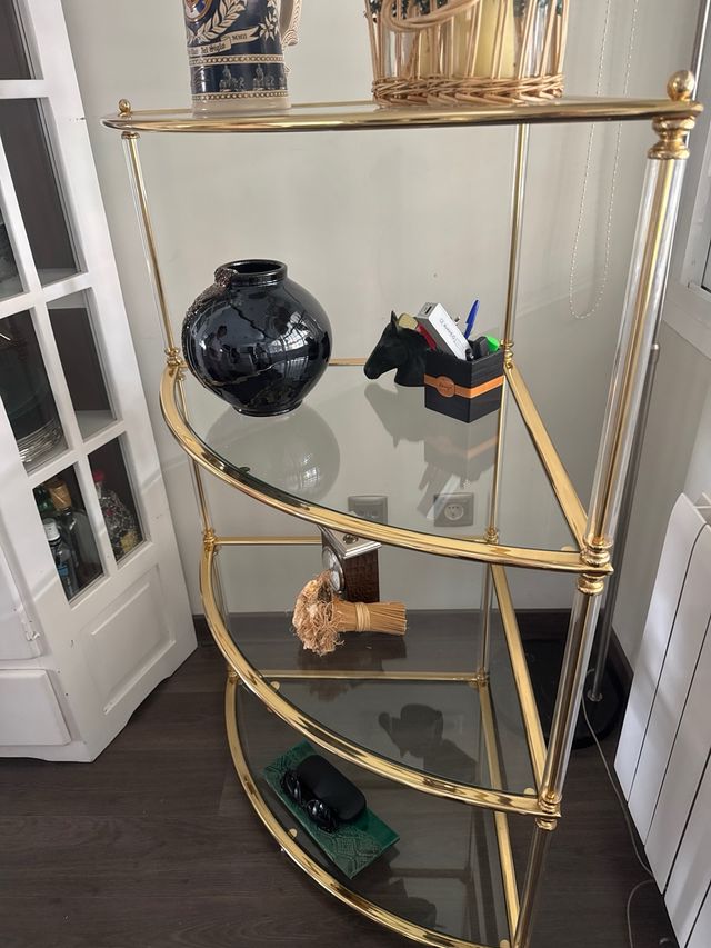 Estantería de esquina cristal, metal y metacrilato