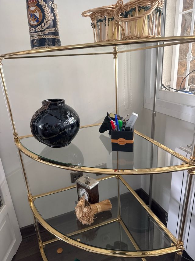 Estantería de esquina cristal, metal y metacrilato