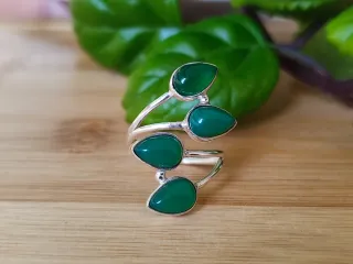 Anillo Plata Ajustable Venturina Verde