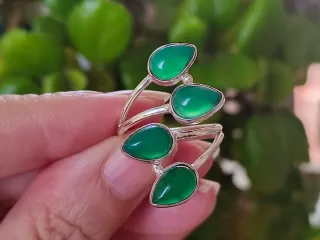 Anillo Plata Ajustable Venturina Verde