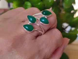 Anillo Plata Ajustable Venturina Verde