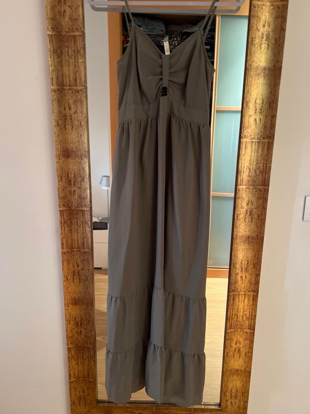 Vestido largo tirantes verde militar