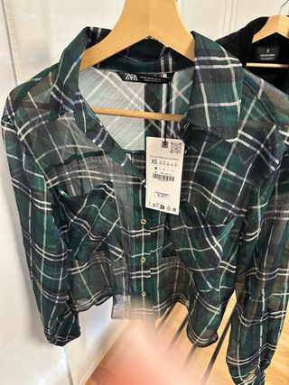 Camisa Zara cuadros verde talla XS