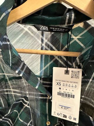 Camisa Zara cuadros verde talla XS