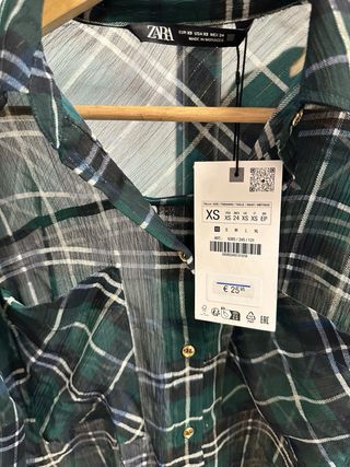Camisa Zara cuadros verde talla XS