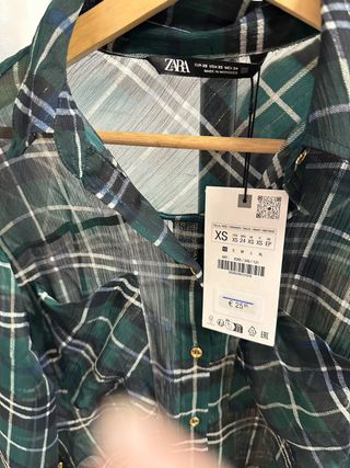 Camisa Zara cuadros verde talla XS