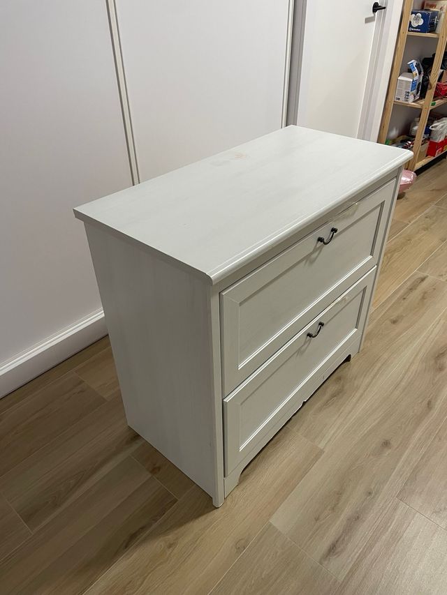 Cassettiera con 2 cassetti in legno bianco