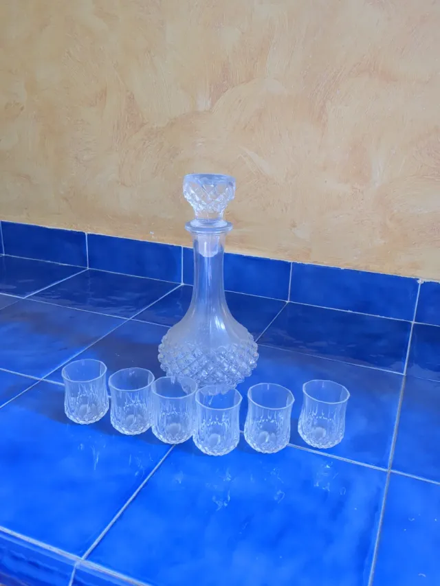 Juego Licorera y Vasos Cristal Bohemia