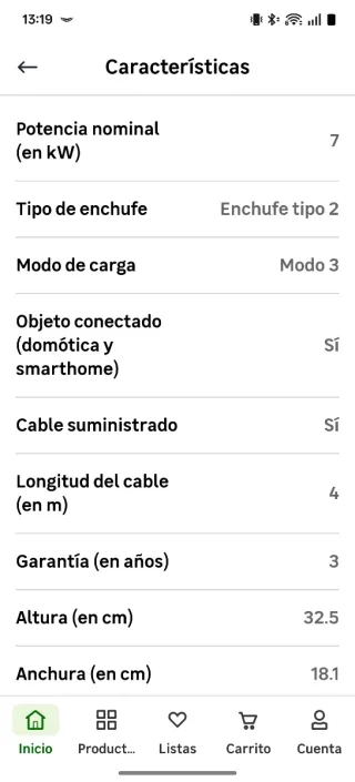 Cargador Coche Eléctrico Smart Home 7KW