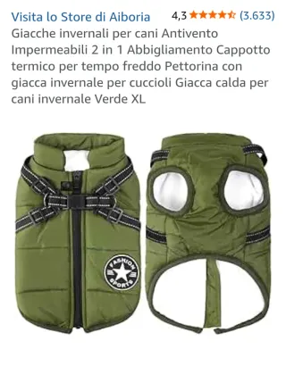 Giacca invernale cane Antivento Verde 3xl