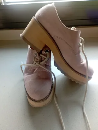 Zapatos plataforma antelina rosa mujer