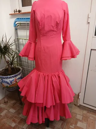 Vestido Flamenca Rosa Volantes Talla Única
