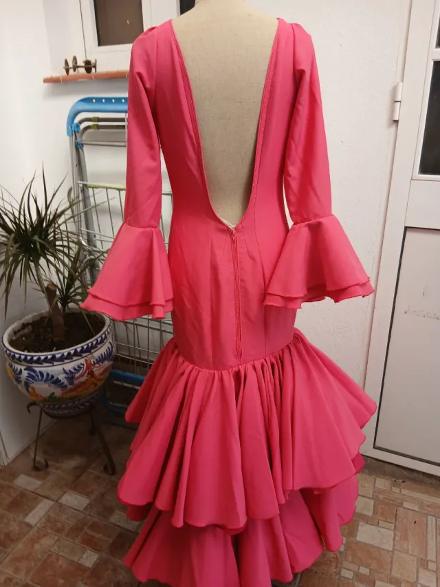 Vestido Flamenca Rosa Volantes Talla Única