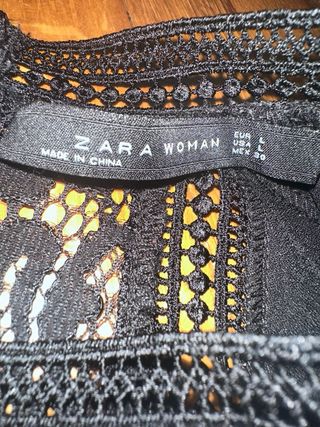 Zara Camicetta Nera Pizzo Manica Corta