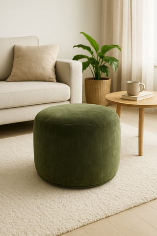 Puff artesanal terciopelo verde botella52x52x48 cm