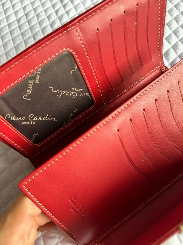 Cartera Pierre Cardin Piel Roja y Beige