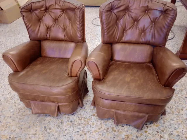 2 Butacas Giratorias Balancín Piel Marrón