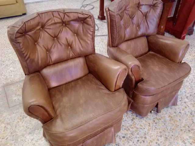 2 Butacas Giratorias Balancín Piel Marrón