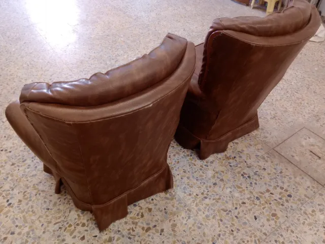 2 Butacas Giratorias Balancín Piel Marrón