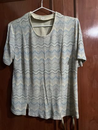 Blusa mujer beige y azul