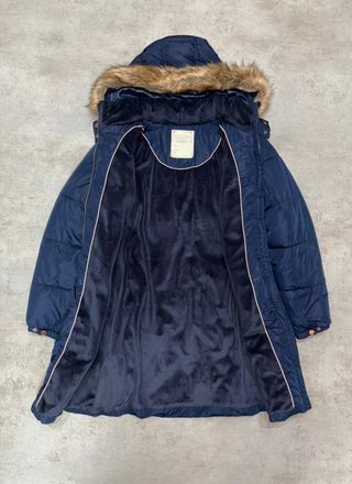 Abrigo Puffer Largo Azul con Capucha