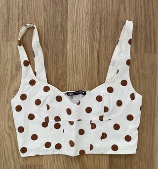 Top Zara lunares blanco y marrón Talla M