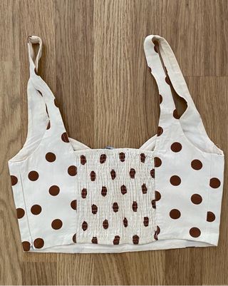 Top Zara lunares blanco y marrón Talla M