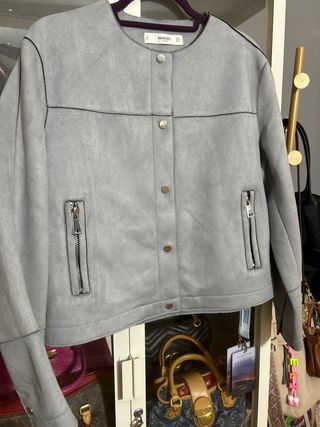Chaqueta Mango Antelina Gris Talla M