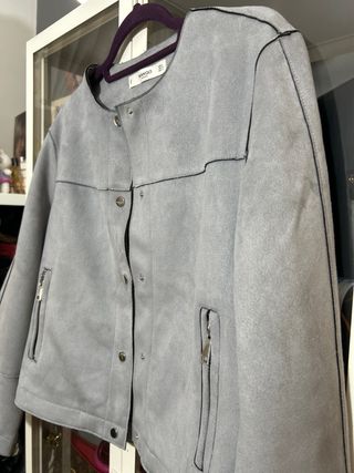 Chaqueta Mango Antelina Gris Talla M