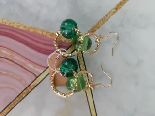 Orecchini Vetro Artistico Artigianale Oro Verde