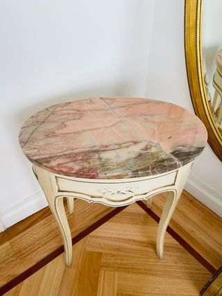 Mesa auxiliar antigua mármol y madera