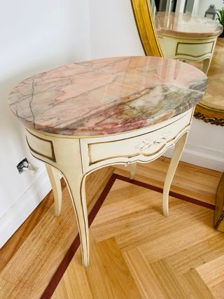 Mesa auxiliar antigua mármol y madera