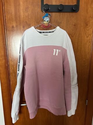 Sudadera Eleven Degrees rosa y blanca