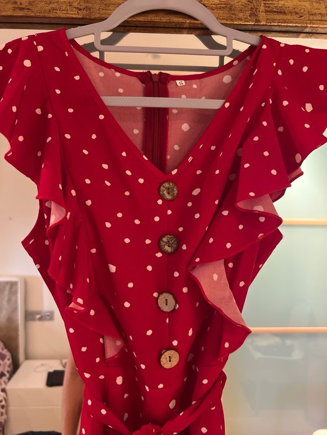 Vestido rojo lunares volantes talla S