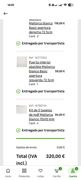 4 Puertas interiores abatibles blancas