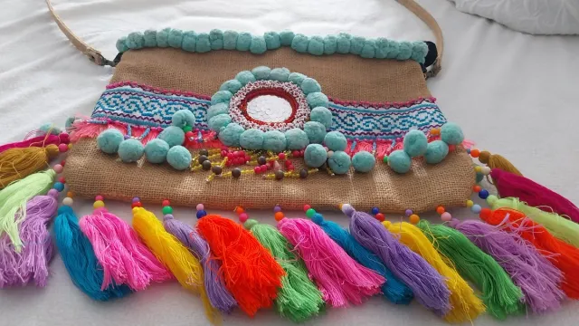 Bolso de mano Toscana beige y multicolor