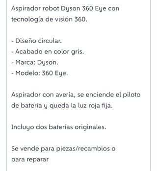 Robot Aspirador Dyson 360 Eye No funciona.