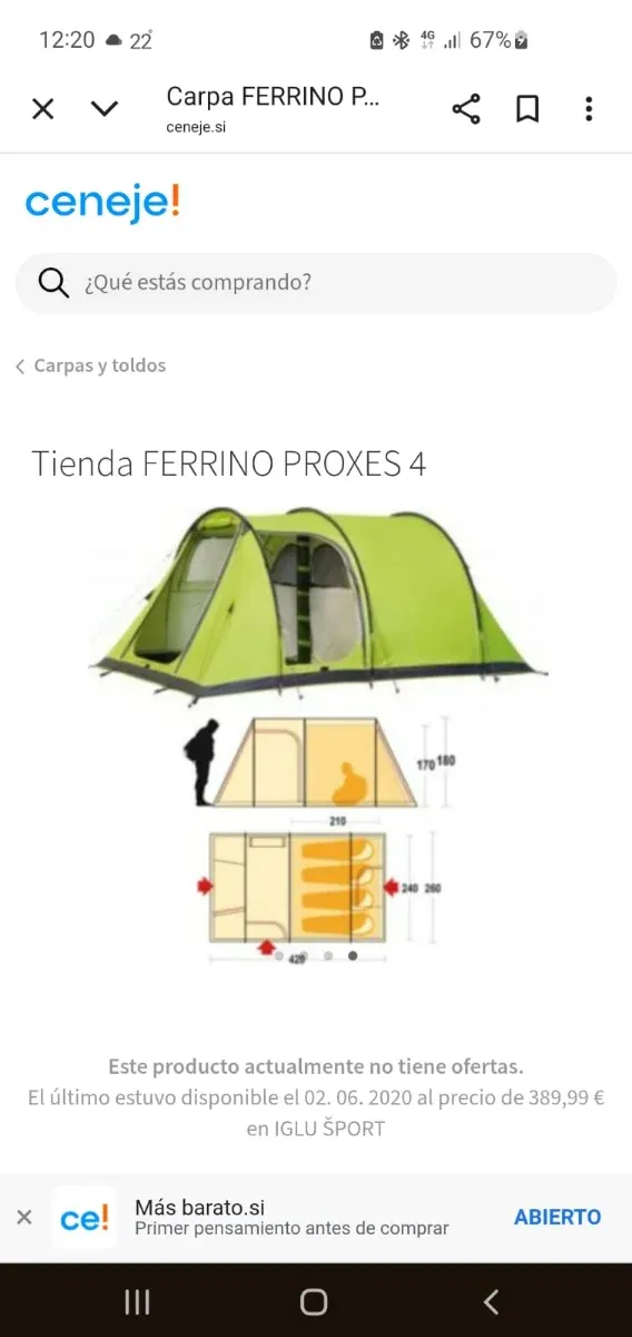 Tienda de campaña Ferrino Proxes 4 plazas
