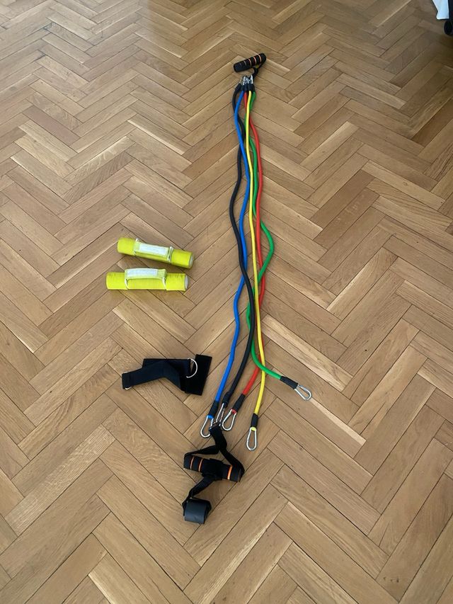 Bandas Elásticas Fitness + Mancuernas 1kg