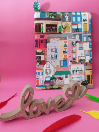 Funda libro/tablet dibujo casitas